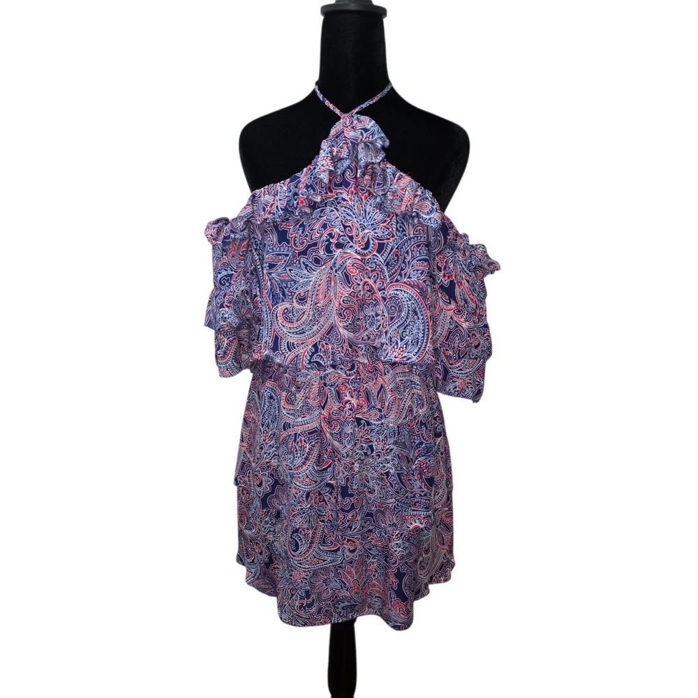 Parker Womens 0 Silk Paisley Mini Dress Cold Shoulder Halter Ruffle